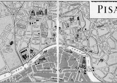 Pisa, in grigio scuro la zona occupata dagli americani, in grigio cvhiaro la zona occupata dai tedeschi il 1° agosto 1944